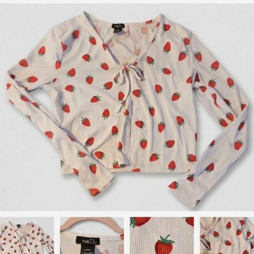 Rue21 White Top with Strawberry Print